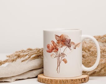 Brown Watercolor Succulent Mug | Ceramic Coffee Cup
