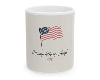Ceramic Coffee Mug, Happy 4th of July Design (11oz, 15oz)