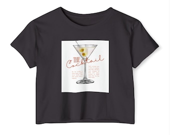 Cocktail Graphic Crop Top | Relaxed Fit, Raw Hems, Airy Fabric