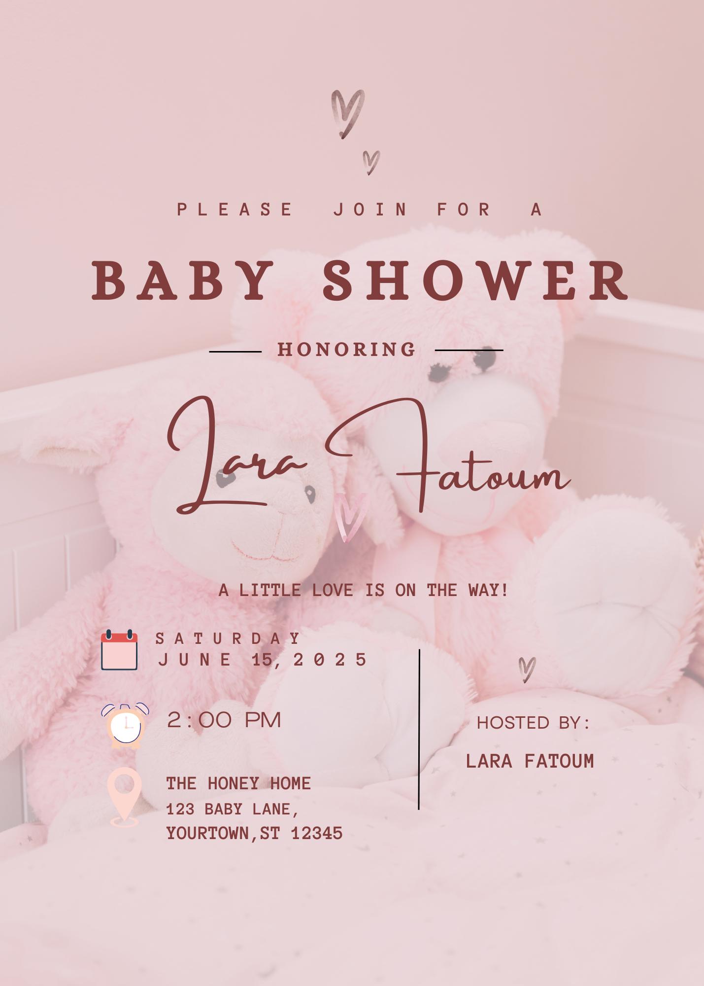 Pink Teddy Bear Baby Shower Invitation | Editable Girl Invite (digital ...