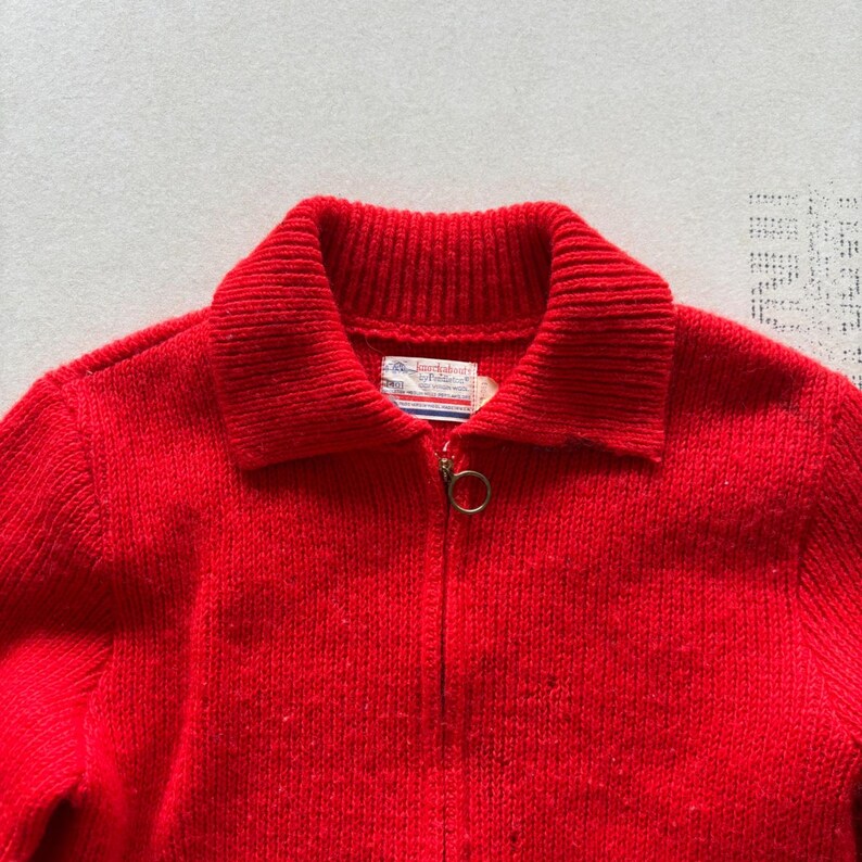 Vintage 60s Pendleton Knockabouts Red Wool Zip Sweater Sweater zdjęcie 3