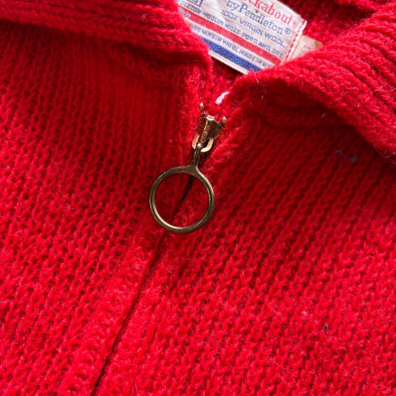 Vintage 60s Pendleton Knockabouts Red Wool Zip Sweater Sweater zdjęcie 6