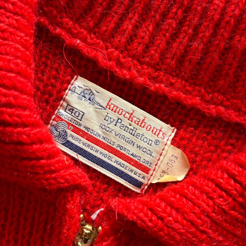 Vintage 60s Pendleton Knockabouts Red Wool Zip Sweater Sweater zdjęcie 5