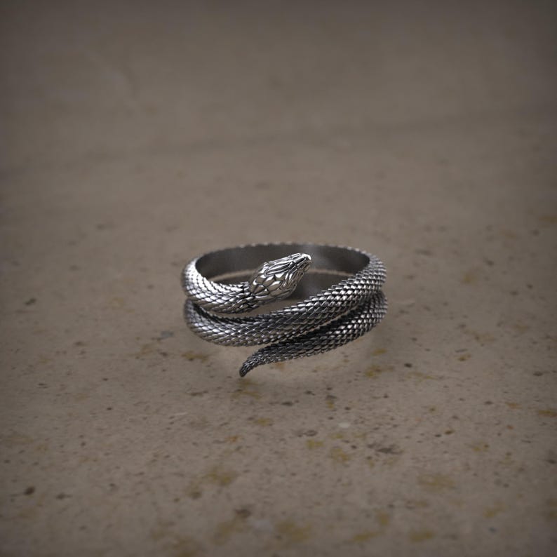 Python ring, Sterling silver Snake ring, Gift For Him, Unique punk gothic goth biker mens, Animal ring, Oxidized jewelry, Gift for her image 6