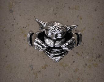 Baby Yoda Ring 925 Sterling Silber, Mandalorian Grogu Star Wars Schmuck, Handgefertigter Charakter Ring, Unisex Fandom Geschenk, Sci-Fi Film Geschenk