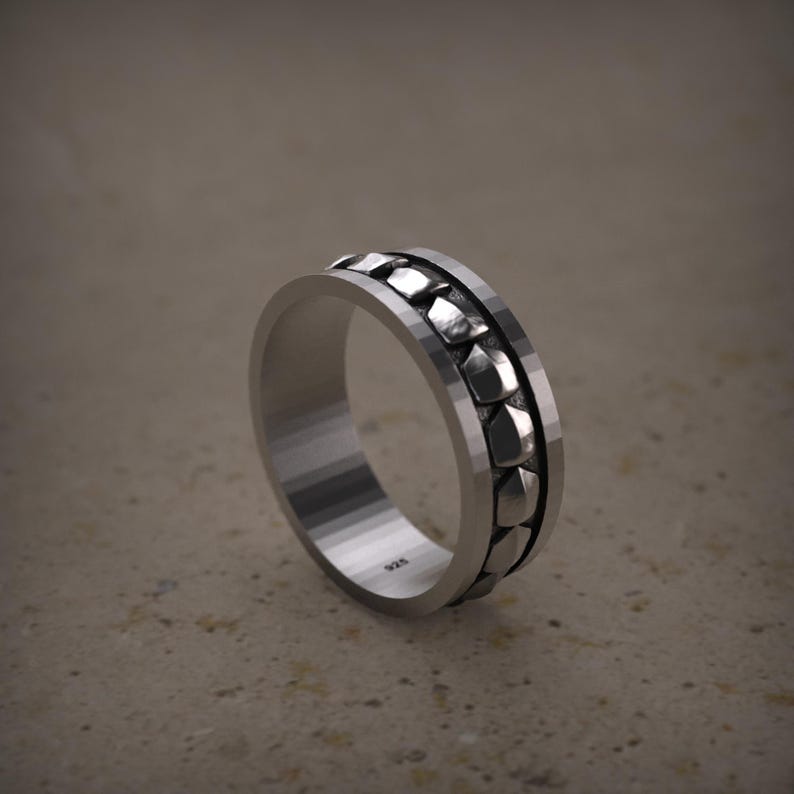 Unique Geometric Faceted Cut Mens Wedding Band White Gold Plain Gold Band Modern Geometric Mens Ring Simple Minimalist Wedding Band For Men image 3