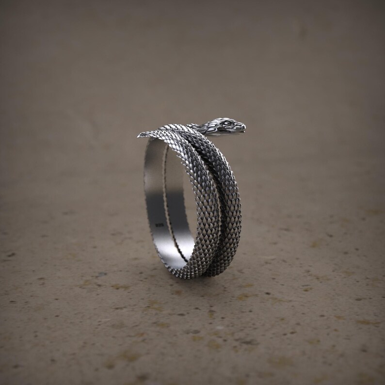 Python ring, Sterling silver Snake ring, Gift For Him, Unique punk gothic goth biker mens, Animal ring, Oxidized jewelry, Gift for her image 5