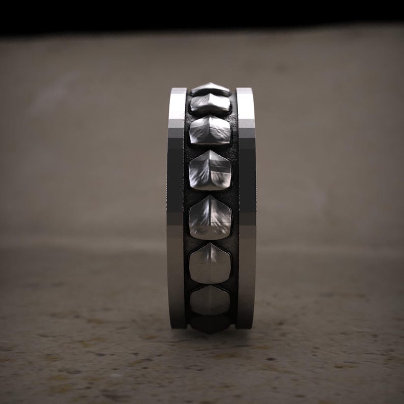 Unique Geometric Faceted Cut Mens Wedding Band White Gold Plain Gold Band Modern Geometric Mens Ring Simple Minimalist Wedding Band For Men image 1