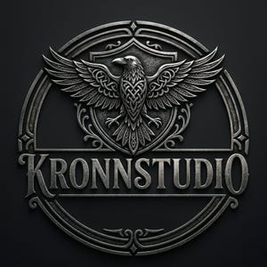 a logo with a bird and a shield design, surrounded by decorative elements.