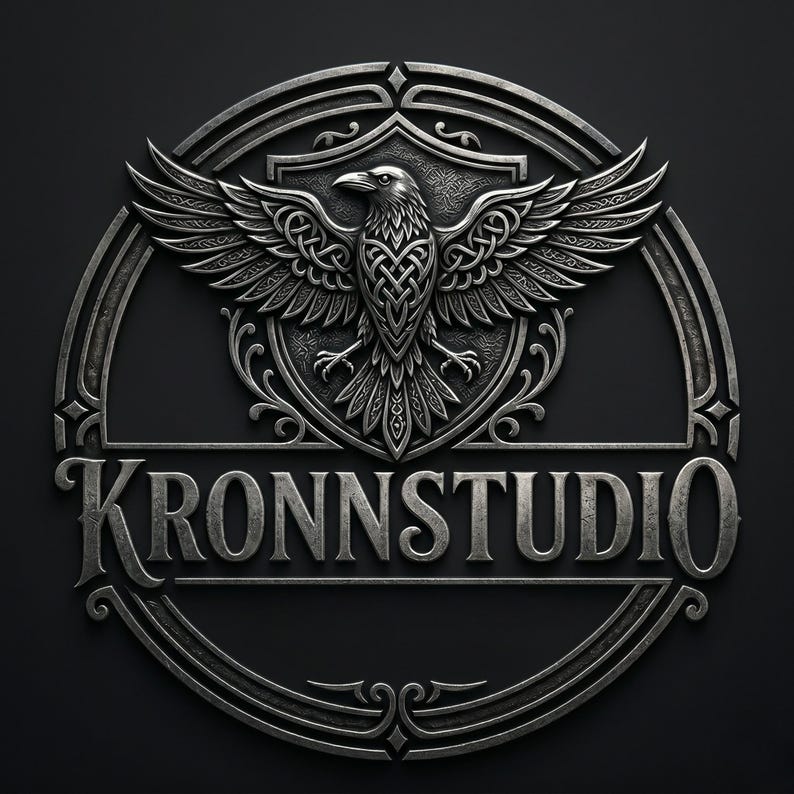 a logo with a bird and a shield design, surrounded by decorative elements.