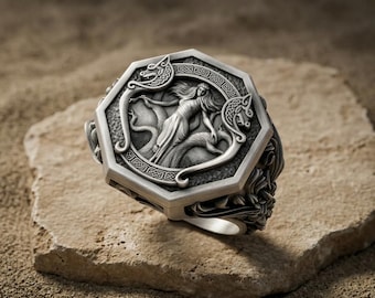 Gothic Norse Freya Ring - Sterling Silver Signet with Knotwork