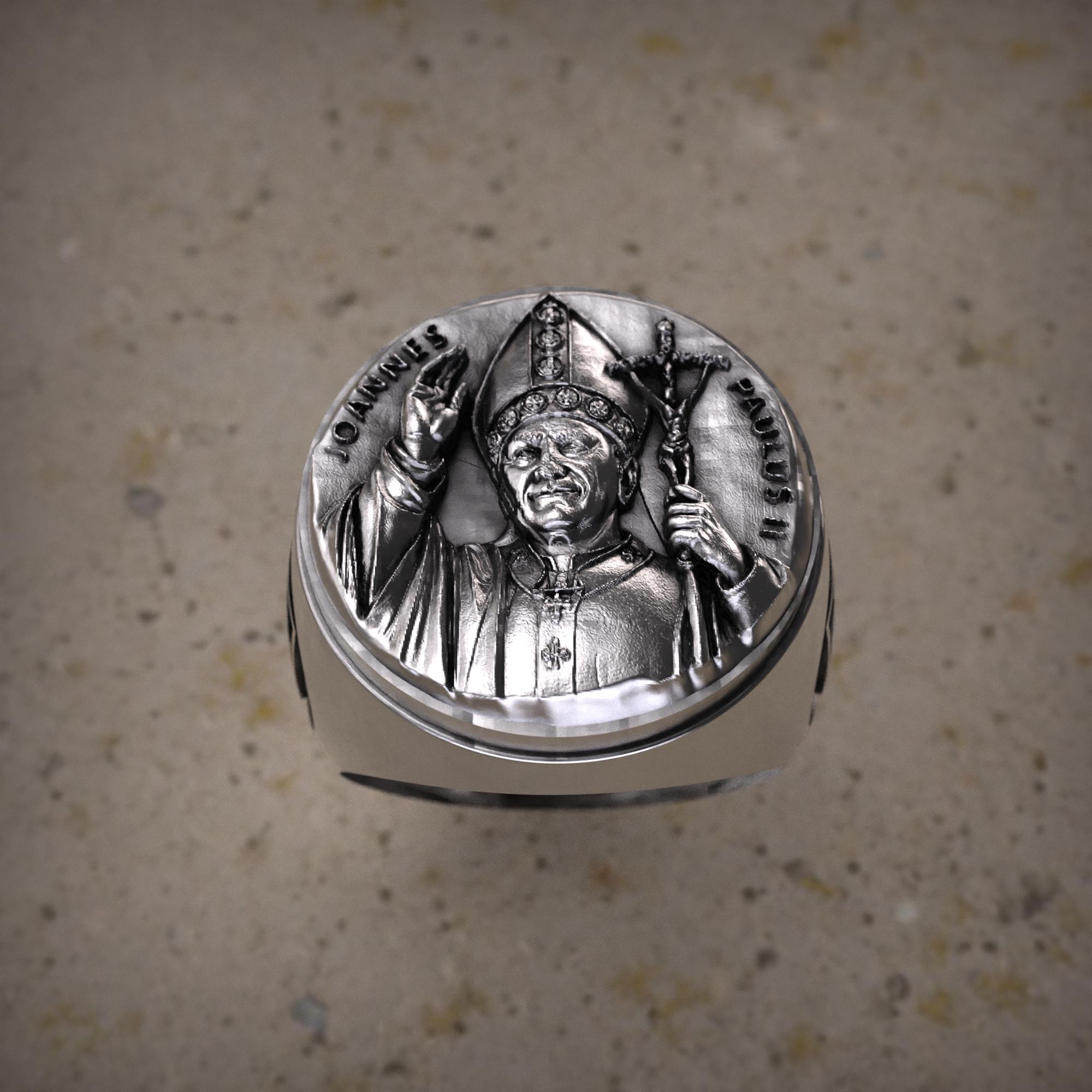 St John Paul II Signet Ring for Men 925 Sterling Silver Catholic…