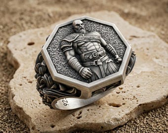 Kratos God of War Ring - Sterling Silver with Baroque Scroll Engraving