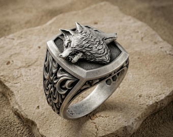 Double Headed Wolf Ring: Sterling Silver Gothic Signet
