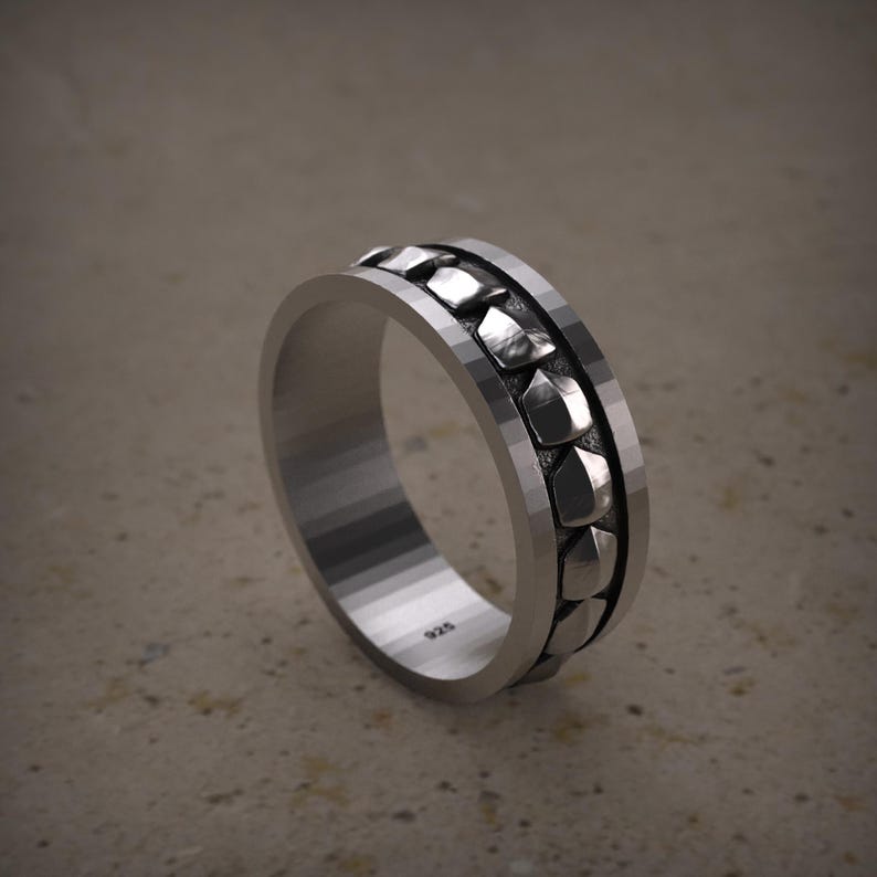 Unique Geometric Faceted Cut Mens Wedding Band White Gold Plain Gold Band Modern Geometric Mens Ring Simple Minimalist Wedding Band For Men image 6