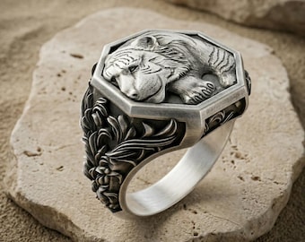 Tiger Ring: Handcrafted Sterling Silver (Oxidized or Polished)