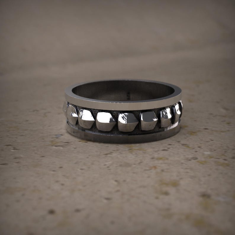 Unique Geometric Faceted Cut Mens Wedding Band White Gold Plain Gold Band Modern Geometric Mens Ring Simple Minimalist Wedding Band For Men image 7