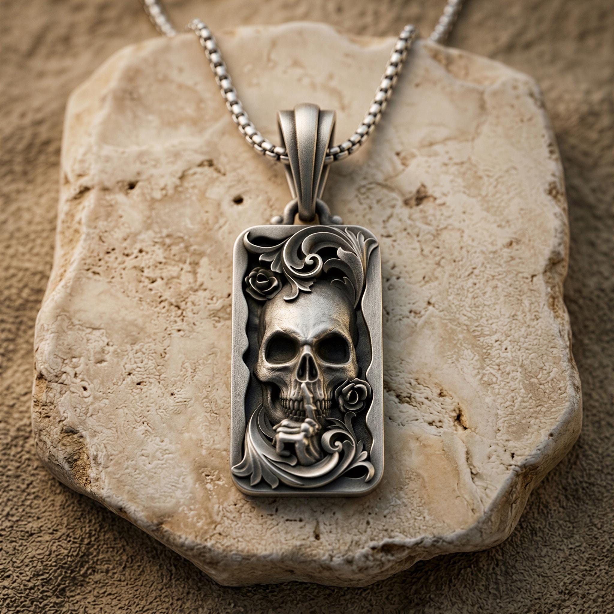 Mens Skull Dog Tag Necklace - Etsy