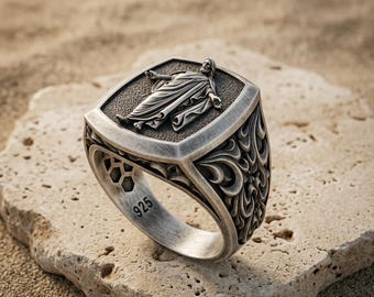 Jesus Ring 925 Sterling Silver, Savior Jesus Christ Cushion Signet Band, Gothic Baroque Carved Religious Jewelry, Christian Gift Men Him