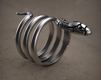 Anillo de serpiente de plata de ley 925 para hombre y mujer, joyería con diseño de serpiente, anillo de plata hecho a mano con símbolo protector mítico gótico.