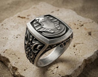 King Tut Cushion Ring: Gothic Egyptian Jewelry (Sterling Silver)