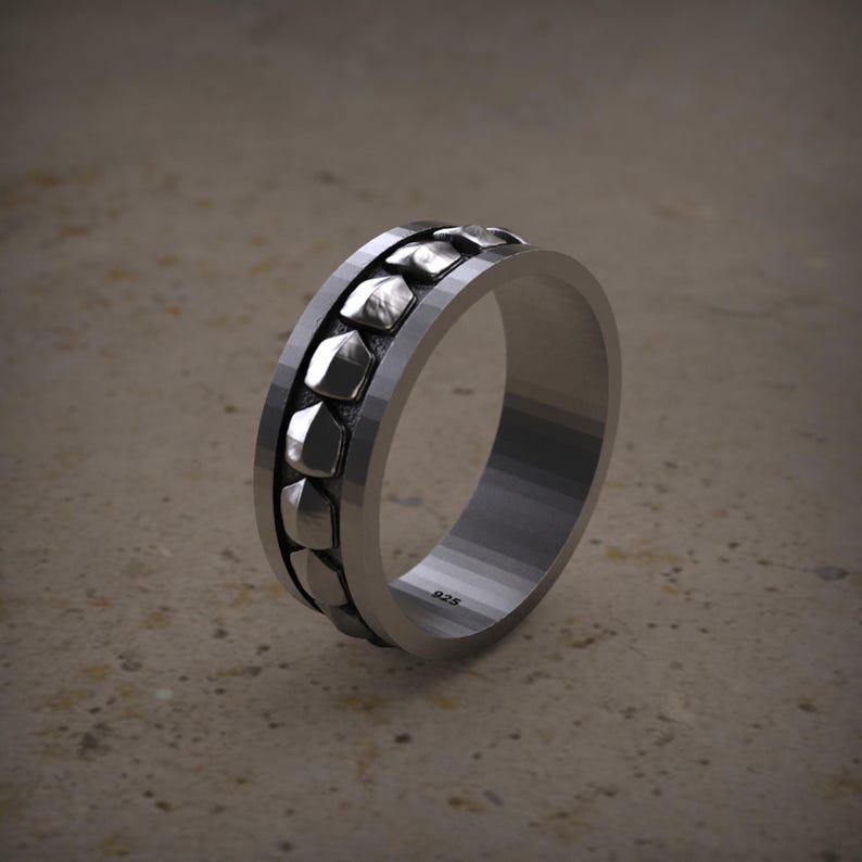 Unique Geometric Faceted Cut Mens Wedding Band White Gold Plain Gold Band Modern Geometric Mens Ring Simple Minimalist Wedding Band For Men image 5