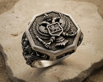 Imperial Eagle Ring: Medieval Heraldic Silver Signet (Oxidized or Polished)