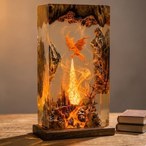 Fire Breathing Dragon Resin Lamp, Epoxy Resin Night Light, Fantasy Dragon Statue Table Lamp, Gamer Room Decor, Unique Gift for Him Dad