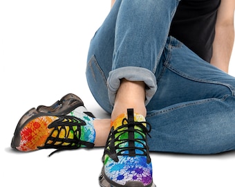 Rainbow pride Brushstroke Zebra Men's Sneakers | Colorful Athletic Shoes