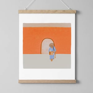 Woman with a basket | Latin Art Print | Artisan Depiction Illustration for Wall Hanging