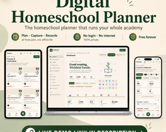Digital Homeschool Planner HTML, Offline Homeschool Lesson Planner, Gradebook Attendance Tracker, Curriculum & Year Planning Tools