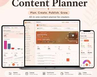 Digital Content Planner HTML | Social Media Planner, Content Calendar, Creator Dashboard, Instagram Planner, Marketing Planner