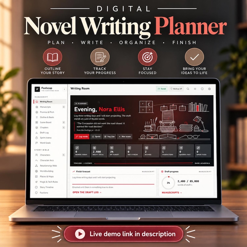 Gui Exercises In Html And Javascript Digital Novel Writing Planner HTML, Fiction Author Story Organizer ...