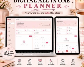 All In One Digital Life Planner | Daily Weekly Monthly Planner, Goal Habit Journal Budget Health Sleep Travel Planner App