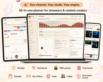 Digital Streamer Planner Template, Twitch Stream Planner, Content Creator Organizer, YouTube Streaming Dashboard, Creator