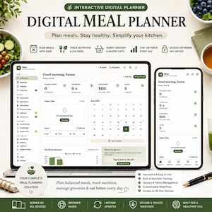 Tableau de bord interactif de planification des repas numériques, outil de suivi nutritionnel basé sur navigateur (téléchargement numérique)