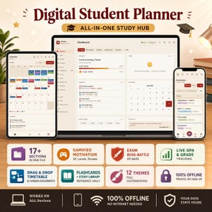 Web Student Planner Digital Download | All-in-One Student Dashboard | Study Planner | GPA & Assignment Tracker | HTML Planner