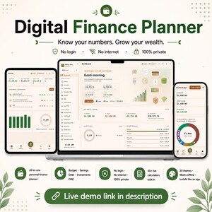 Digital Finance Planner HTML, Budget Tracker Spreadsheet Alternative, Expense & Savings Planner, Offline Personal Finance Dashboard