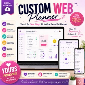 Custom Web Planner Made to Order, Personalized Digital Life Dashboard, Offline HTML Habit Tracker, Custom Schedule, iPad Laptop Phone Tablet