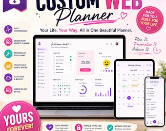 Custom Web Planner Made to Order, Personalized Digital Life Dashboard, Offline HTML Habit Tracker, Custom Schedule, iPad Laptop Phone Tablet