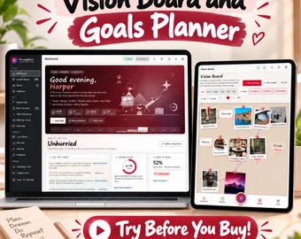 Digital Vision Board and Goal Planner , Interactive Goal Tracker, Personal Growth Planner, Habit Tracker, Life Wheel,  Dream Board
