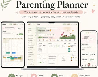 Digital Parenting Planner, Family Organizer Dashboard, Mom Planner, Baby Tracker, Family Budget Planner, Kids Routine & Chore Chart