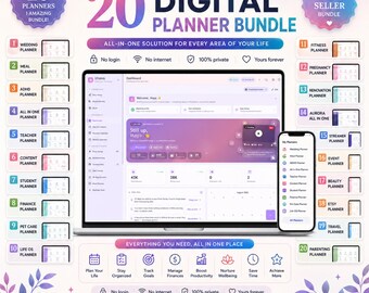 20 in 1 Digital Planner Bundle, All in One Planner, ADHD Planner, Wedding Planner, Student Planner, Fitness Planner, Finance Planner