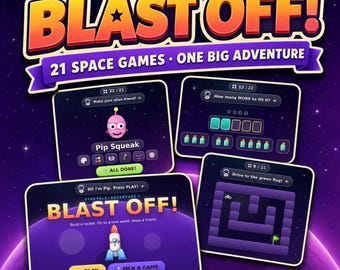 Interactive Kindergarten Space Game Digital Download, HTML5 Browser Preschool Activity, Toddler Math Matching Blast Off Learning Adventure