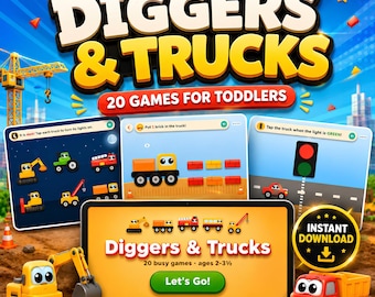 Digital Toddler Diggers & Trucks Game, Construction Vehicle HTML Game, Preschool Learning Activity, Busy Book Alternative, Instant Play