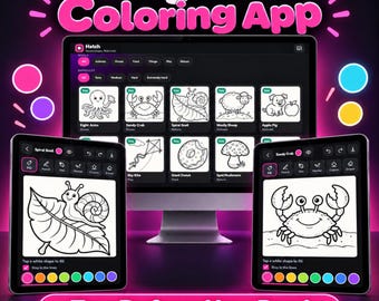 Kids Digital Coloring App | Interactive  Coloring Book with Animal & Ocean Pages, Drawing Tools and  4 Difficulty Levels