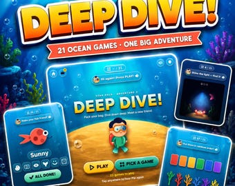 Interactive Ocean Toddler Game Digital Download, HTML5 Browser Preschool Activity, Under the Sea Kindergarten Deep Dive Learning Adventure