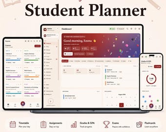 Web Student Planner Digital Download | All-in-One Student Dashboard | Study Planner | GPA & Assignment Tracker | HTML Planner