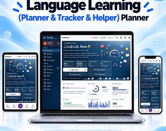 Language Learning Planner & Tracker Web App, Vocabulary Flashcards, Grammar Study Log, Speaking Practice, Digital Download