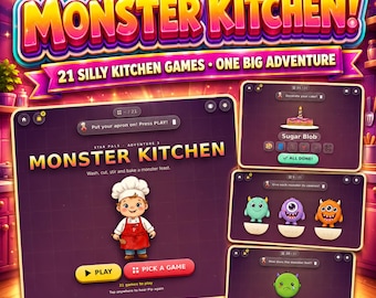 Interactive Kindergarten Kitchen Game Digital Download, HTML5 Browser Preschool Activity, Toddler Monster Cooking Montessori Learning